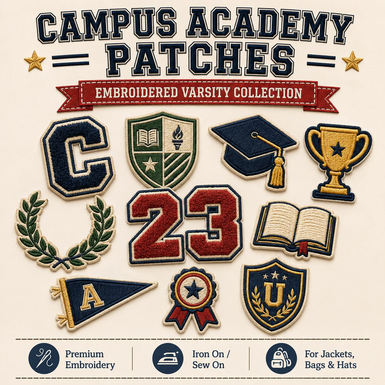 Custom Varsity Embroidered Patches Personalized College Letter Number Crest Iron On Sew On for Jackets Bags Hats School Team