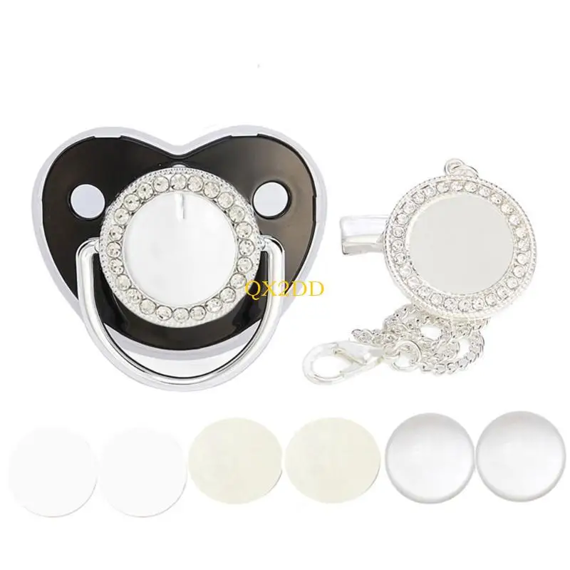 QX2D DIY Sublimation Blank Baby Schnuller mit Kristall -Schnullerkettenclip