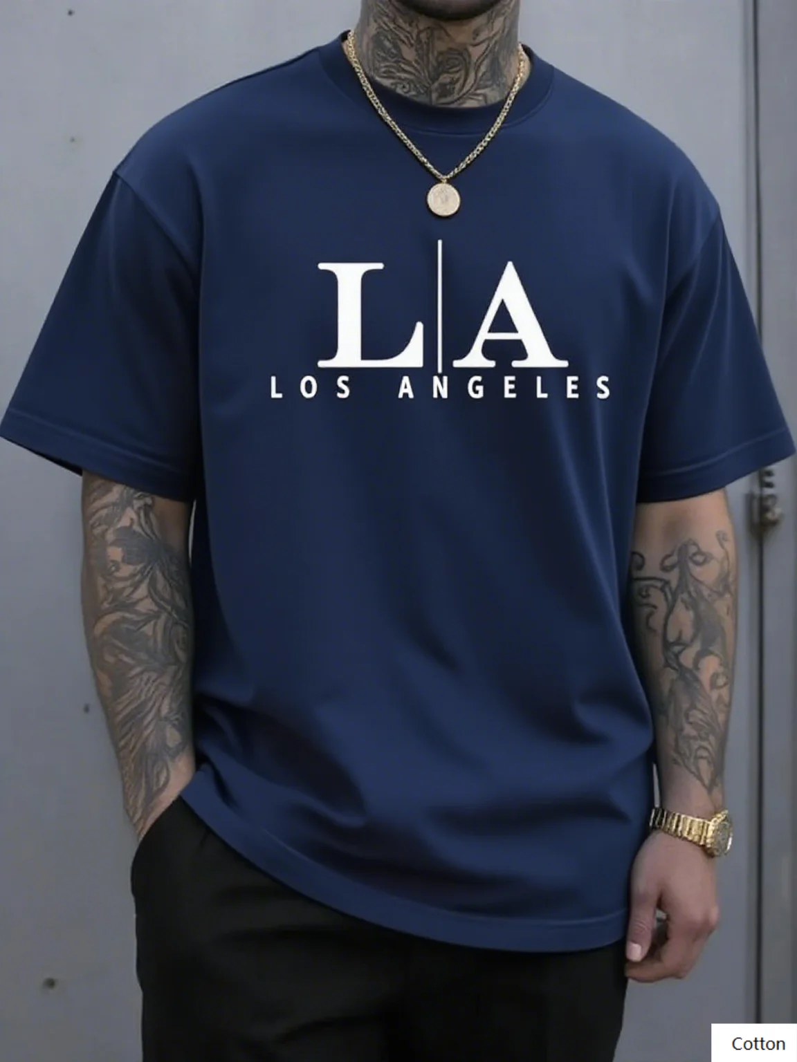 تي شيرت قطني مطبوع عليه LA Los Angeles يعرض شعار LA المميز مثالي لمحبي المدينة والأولئنا الذين يحبون الموضة الحضرية