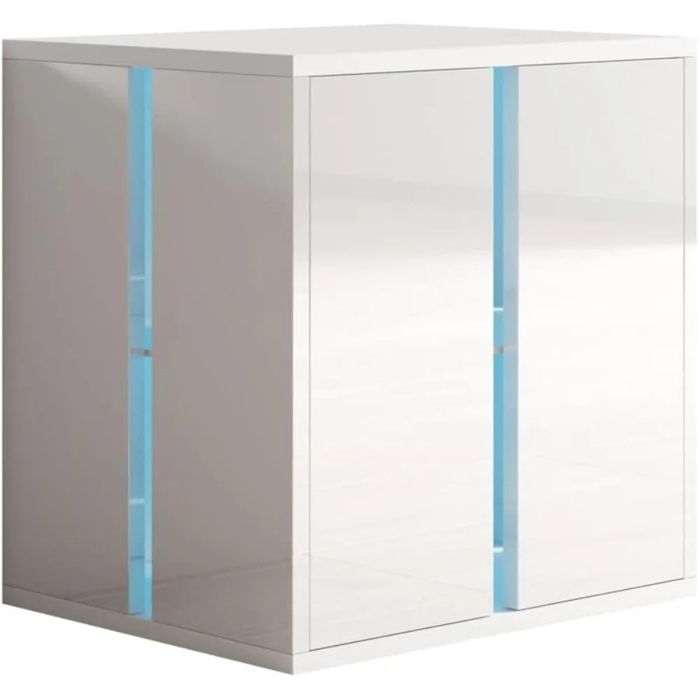 

Meble Furniture Cube 20 Nightstand with LED Light System - Modern and Unique Nightstand with High Gloss Finish - Bedside Table f