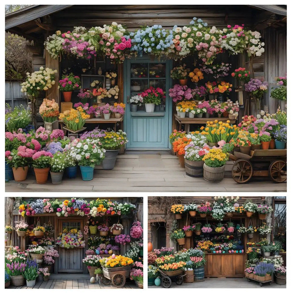 Spring Easter Flower Shop Backdrop Flowers Outdoor Birthday Party Decor Photography Background Photostudio Photobooth Photoshoot