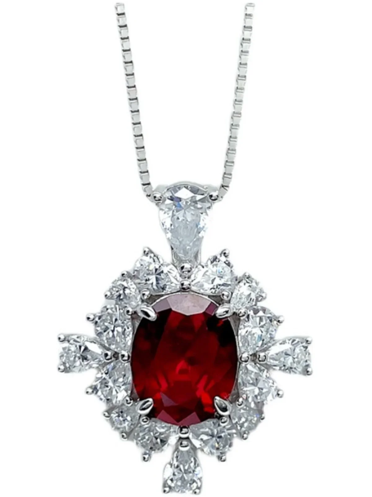 Fashionable Luxury Imitation Red Treasure Necklace 925 Sterling Silver Imported High Carbon Diamond Pendant Wedding Jewelry