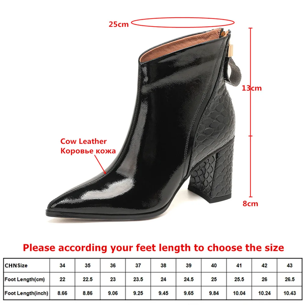 MILI-MIYA Women's New Arrival Pointed-Toe Calfskin Ankle Boots Chunky Heel Solid Color Extra Large Sizes 34–43 Casual Shoes