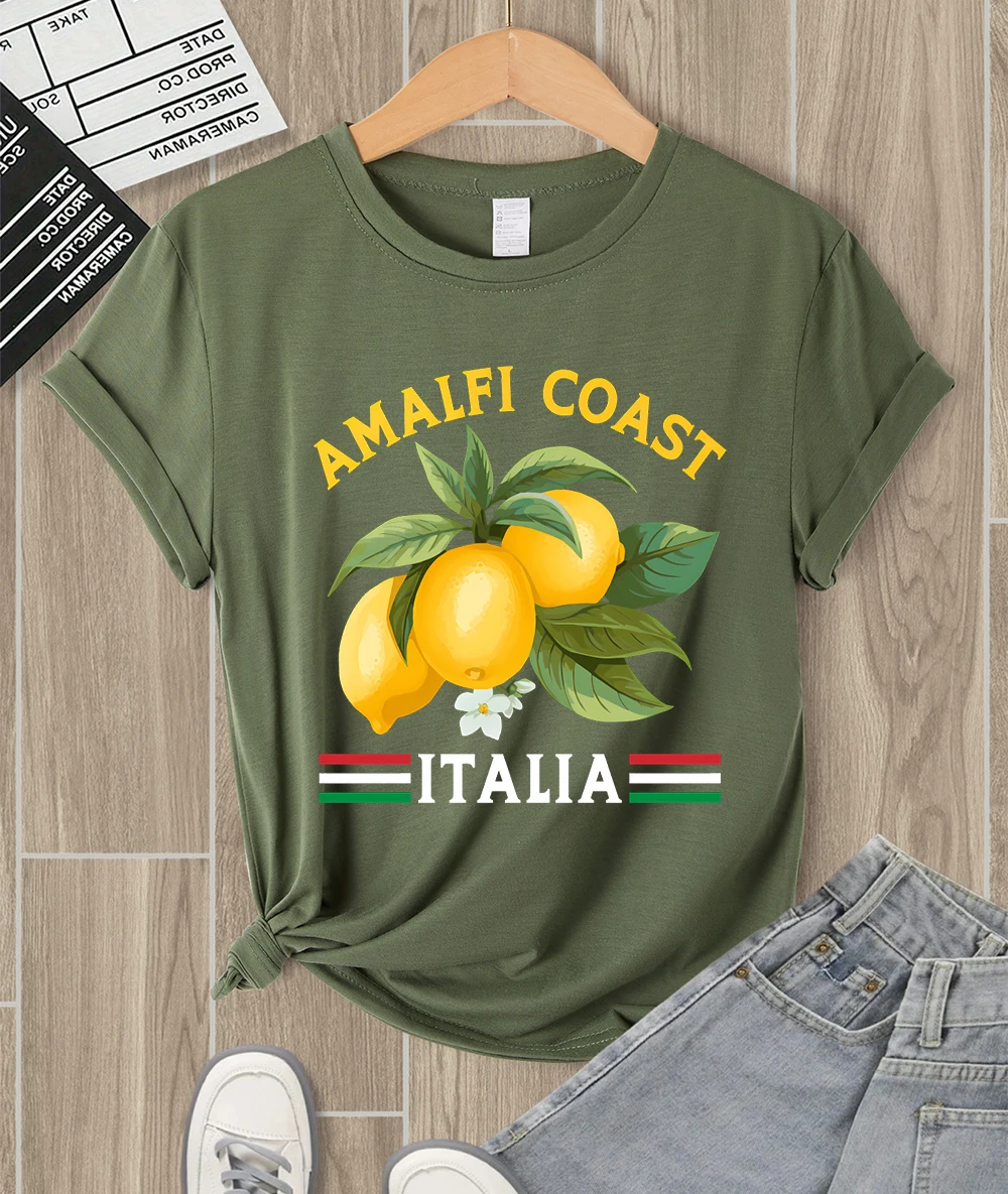 

Amalfi Coast Lemon Fruit Italia футболка с принтом женская повседневная одежда с круглым вырезом летний разноцветный топ универсальная футболка в стиле хип-хоп