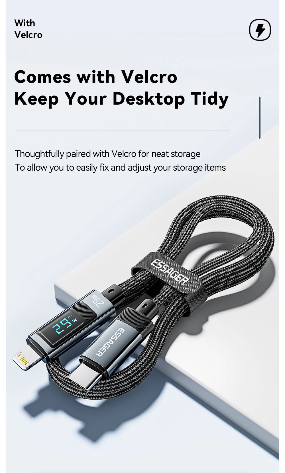 Essager USB Type C Cable for iPhone 14 13 12 11 Pro Max PD 29W Fast Charging Wire for iPhone Charger Cable Digital Display Cable