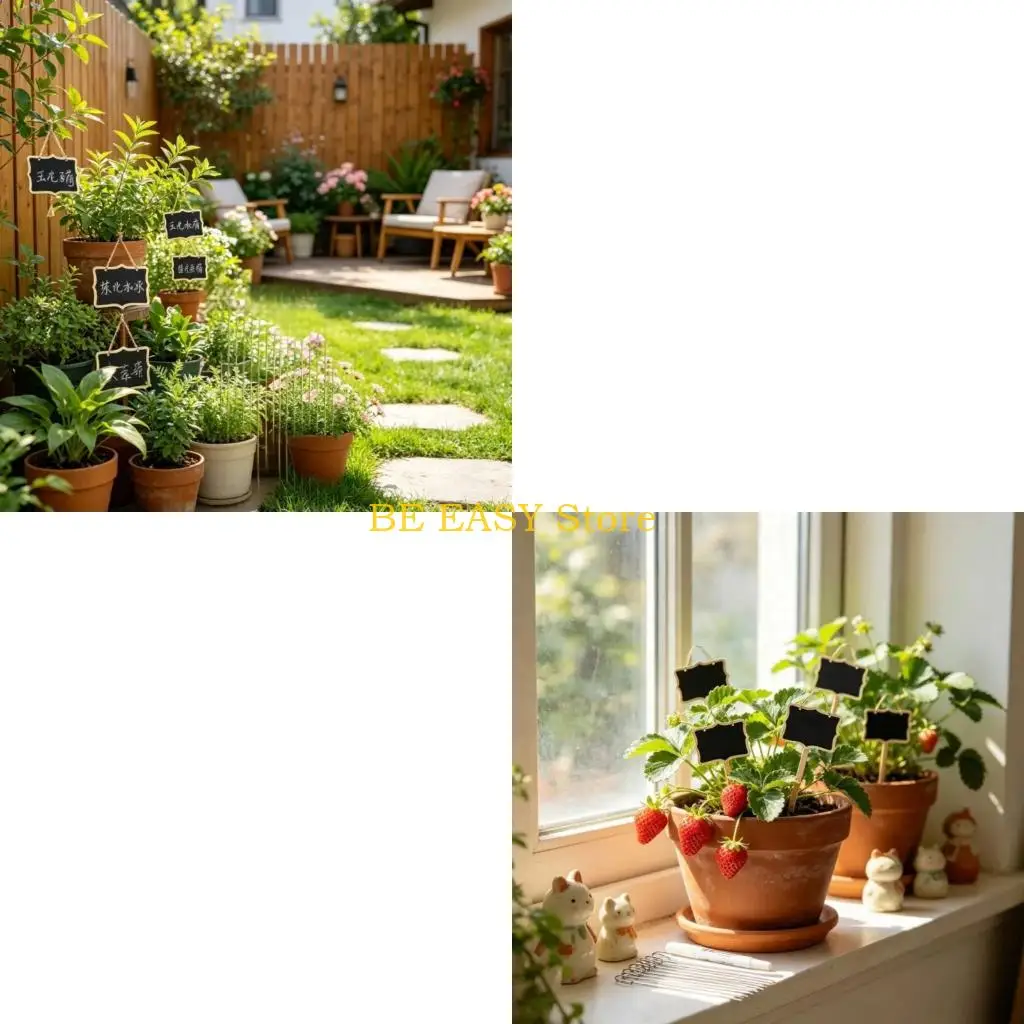 E28F 25 Pieces Garden Label Set With Wooden Signs And Sturdy Metal Rods Suitable For Plant Vegetables Seedlings Flowers