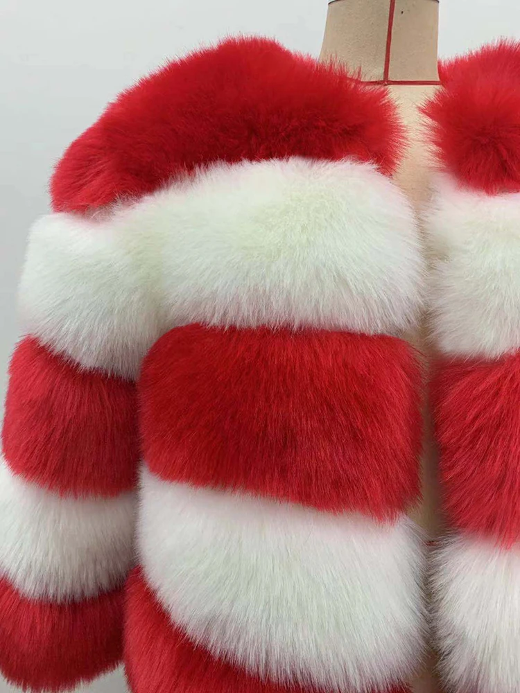 ZADORIN Colore Della Miscela Manica 3/4 Peloso A Righe Parka Inverno Caldo Delle Donne Soffici Cappotto di Pelliccia Sintetica Vintage Giacca di