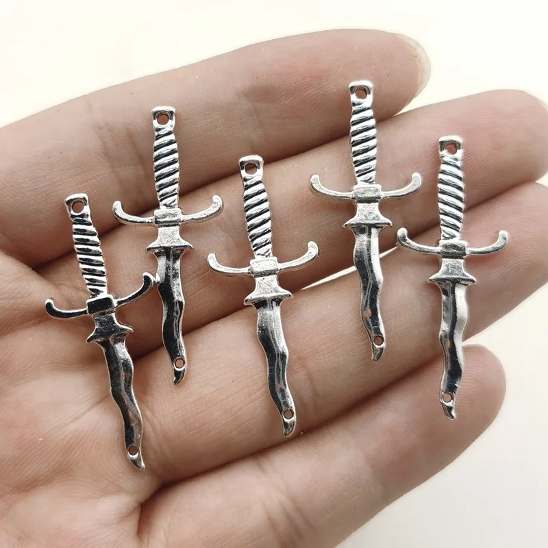 15PCS Double Hole Serpentine Dagger Earrings Alloy Accessories Double Hole Sword DIY Alloy Bracelet Connection Accessories