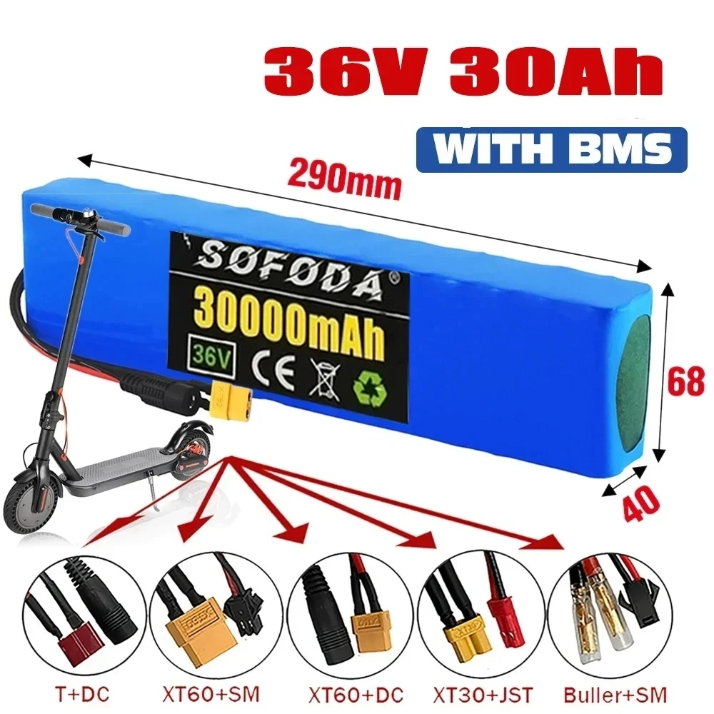 

10S3P 18650 36V 30Ah Lithium Battery Pack 600W 42V for Xiaomi M365 Pro Ebike Bicycle Scooter Inside with 20A BMS XT60 and T PLUG