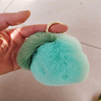 Fashion Cute 10cm Faux Rex Rabbit Fur Ball Pear Keychain Women Bag Key Chain Men Car Keyring Wedding Trinket Girl Party Gift