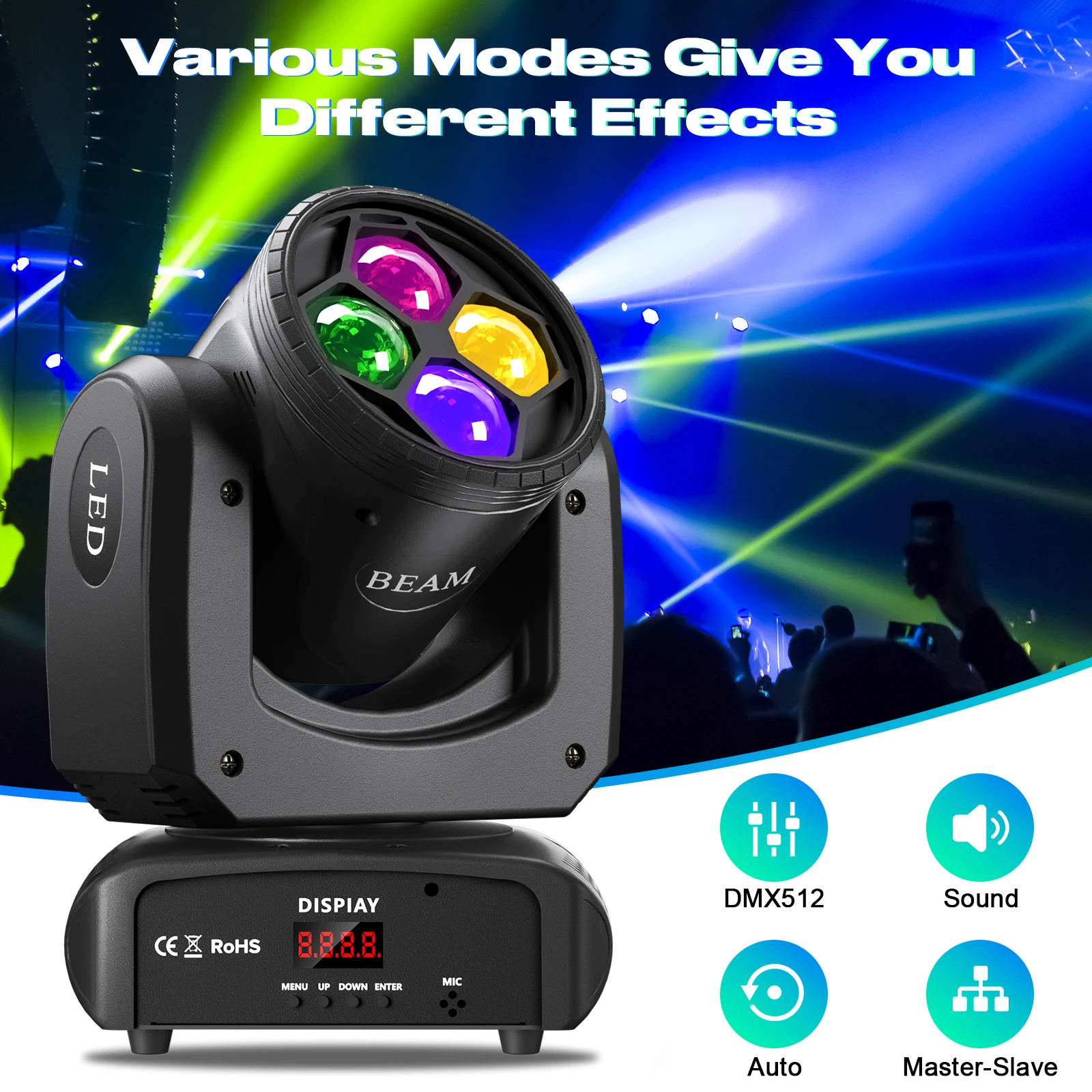 U'King Bee-Eyes Moving Head Lights, Stage Light, Flower Effect, DMX para DJ, Disco, Clube, Festa, Concerto, Iluminação, 65W