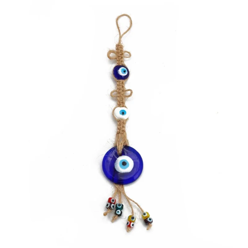 Lucky Eye Braided Rope Cross Heart Tassel Wall Hanging Handmade Glass Turkish Evil Eye Pendant Keyring for Home Living Room Car