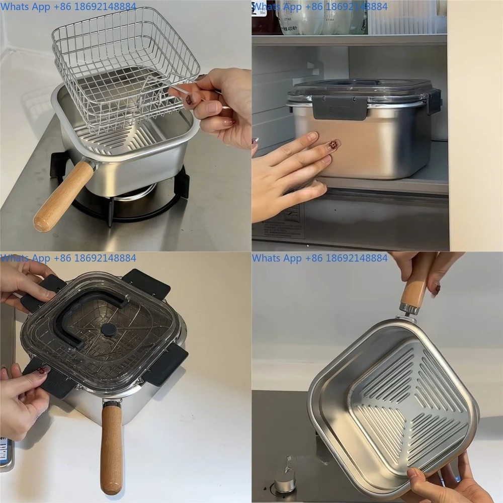 

Portable 304 Stainless Steel Bento Box with Detachable Handle and Tongs for Outdoor Frying Use on Open Flame