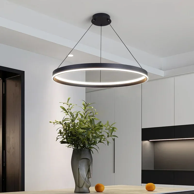 

Modern Round Led Dimmable Chandelier Foyer Black Circle Led Pendant Lights Home Decor Hanging Lamp Bedroom Luminarias Lamparas