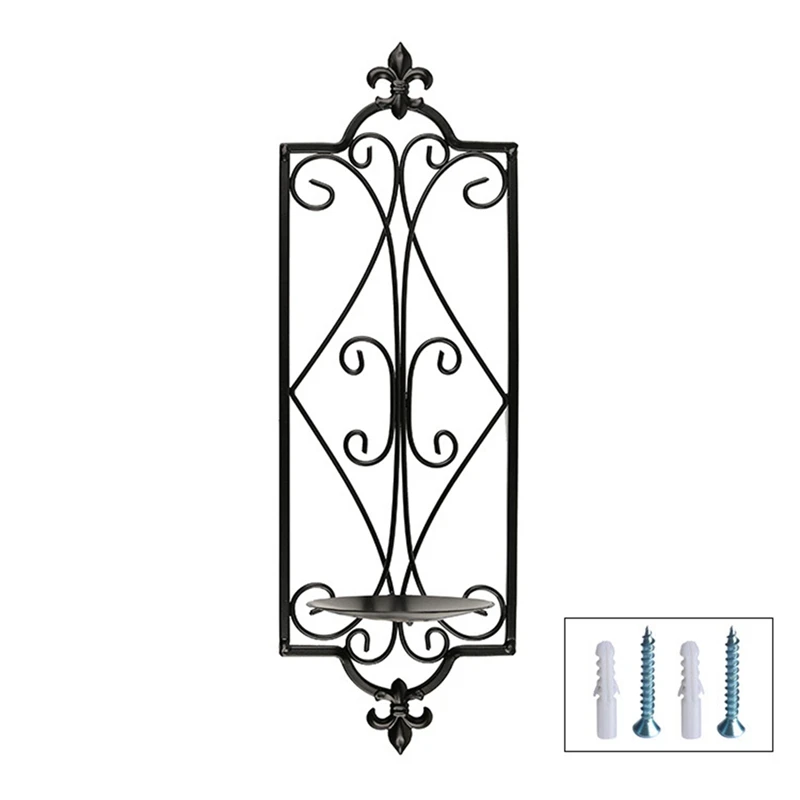 Decorative Black Scrolled Ivy Wall Mounted Candle Holder Wallhung Candle Holder Hanging Wall Sconce, Tealight