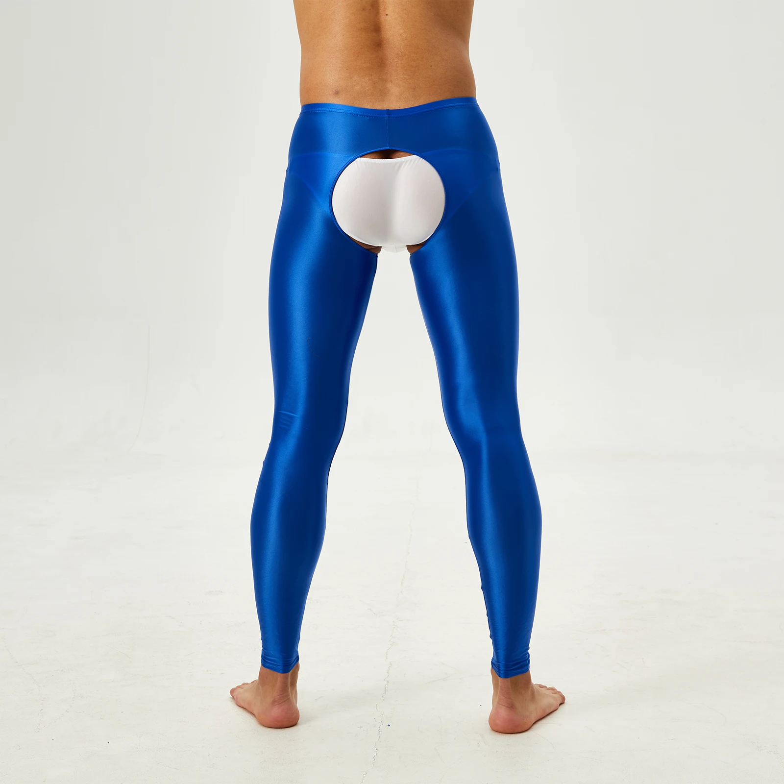 Pantaloni esotici da uomo Leggings Sexy con apertura sul cavallo collant lucidi Slim Fit intimo fianchi pantaloni vuoti pantaloni a vita alta per Pole Dance