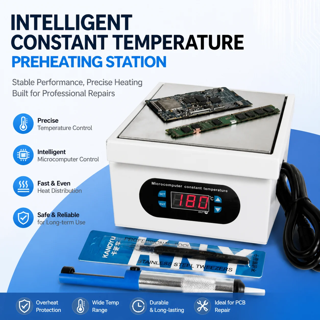 KANOYU-1515 Electronic Hot Plate Digital Constant Temperature Reflow Soldering Platform PCB Maintenance Heating Table