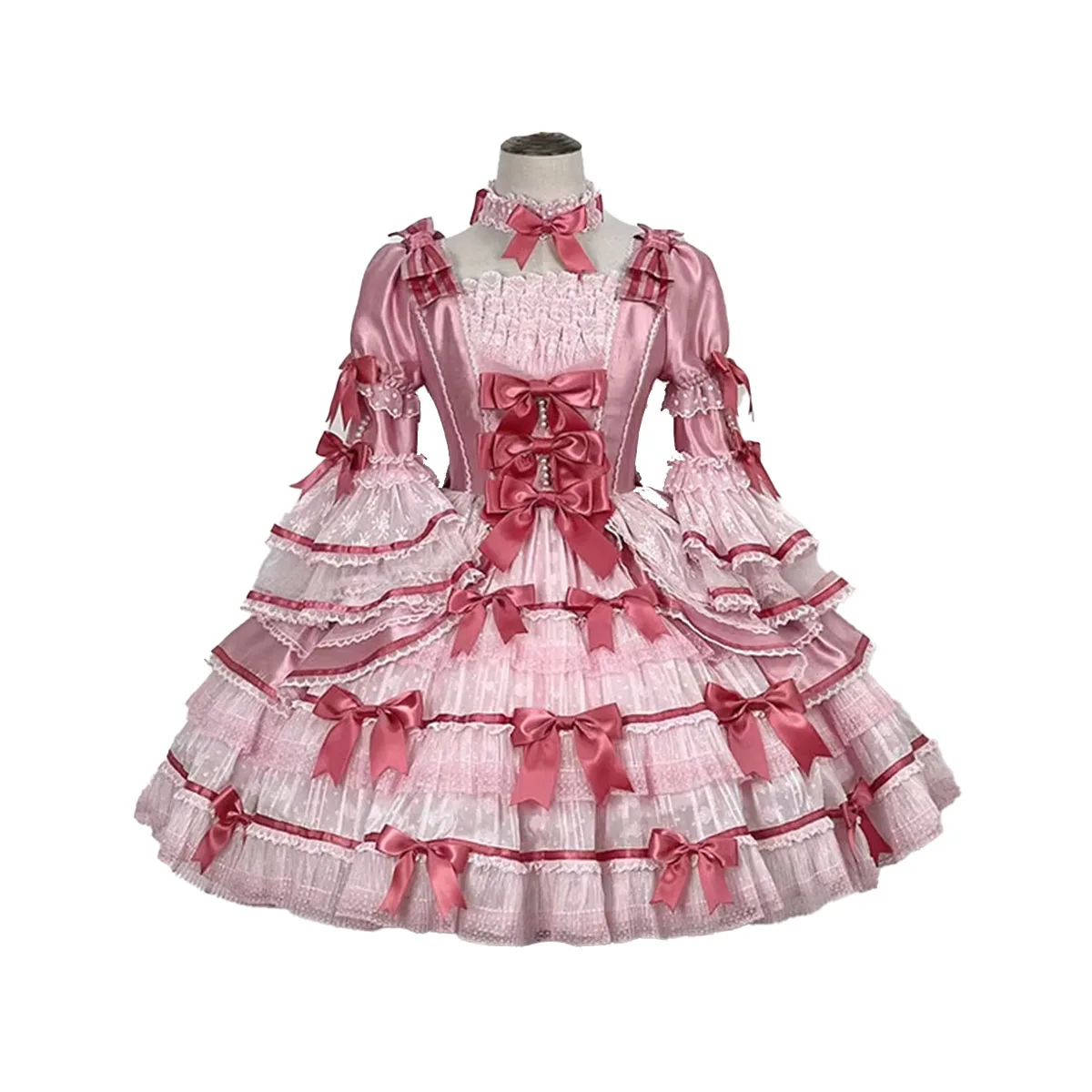 

Custom made Gothic Lolita cosplay cake with large pink bows dress
