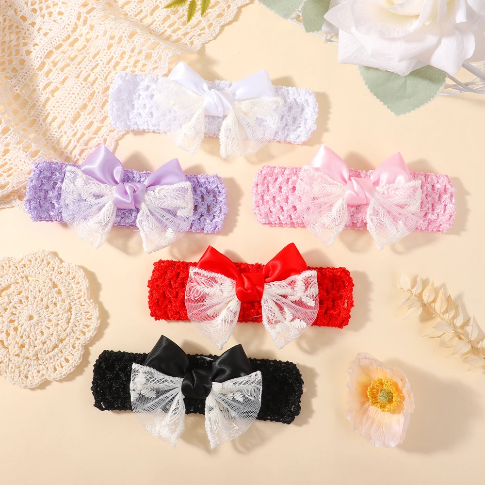 3/5pcs Lovely Lace Bowknot Wide Headbands Set for Baby Girl Chiffon Soft Stretch Hair Band Boutique Hair Accessories Fashion