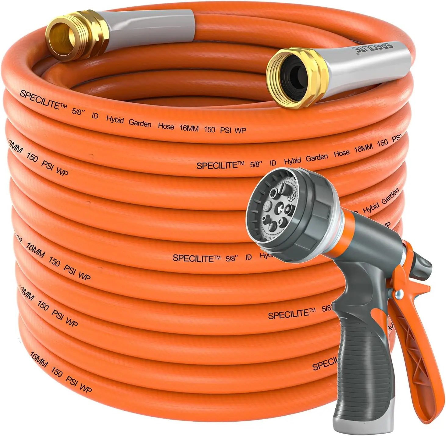 Hose 100 ft x 5/8 in Heavy Duty, Flexible and Lightweight Water Hose, Burst 600 psi, Kink-less Hybrid Rubber Hose for Bac