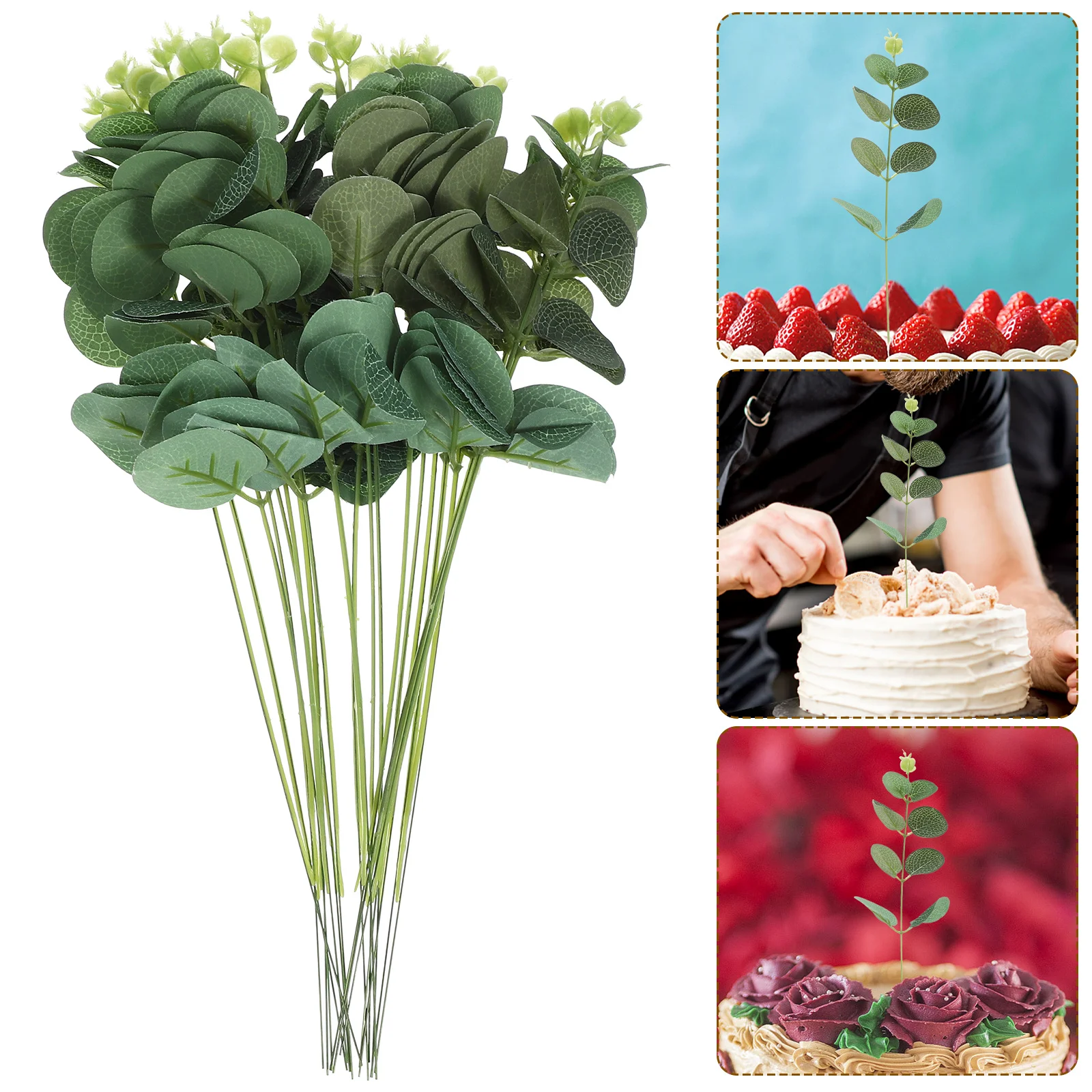 

20Pcs Artificial Leaves Cake Topper Silk Flower Material Cake Inserting Toppers for Happy Event Cupcake Decorating Supplies