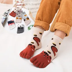 5 Pairs Children Split Toe Cartoon Socks Cute Animal Socks Kids Boys Girls Combed Cotton Five Finger Sock for 3-7-12Y Baby Gift