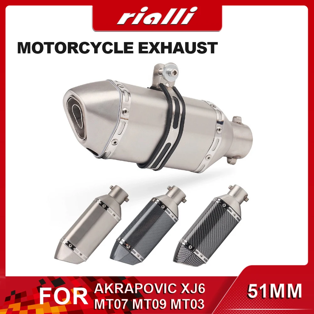 

51mm Universal Motorcycle Exhaust Pipe Escape Modified Muffler Pipe With DB Killer Akrapovic For XJ6 MT07 MT09 MT03 CB400 Z800