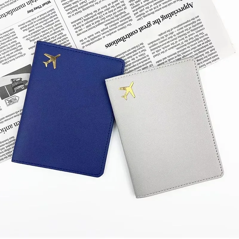 1pc novo couro do plutônio titular do passaporte ouro avião saco de passaporte portátil artesanal costura clipe de passaporte acessório de viagem capa