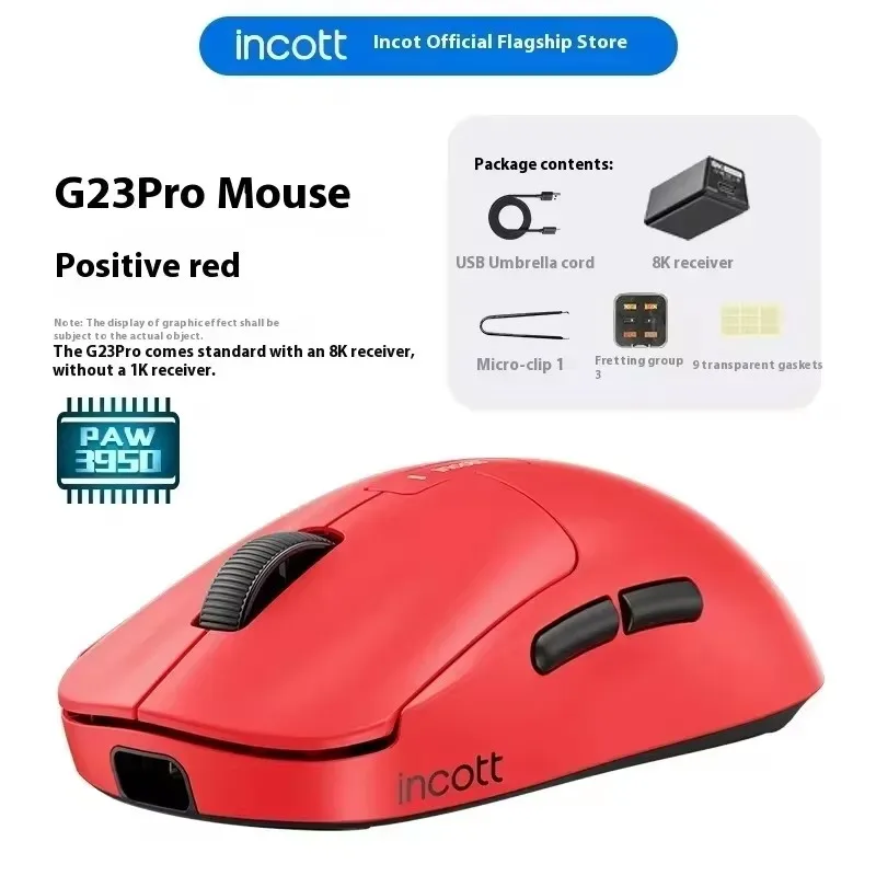 Imagem -03 - Pro Mouse sem Fio para Jogos G23 Ghero G24 Modo Duplo 8k Paw3950 Carregamento Rápido Hot Swap Ratos Ergonômicos pc Gamer Presentes Incott-g23