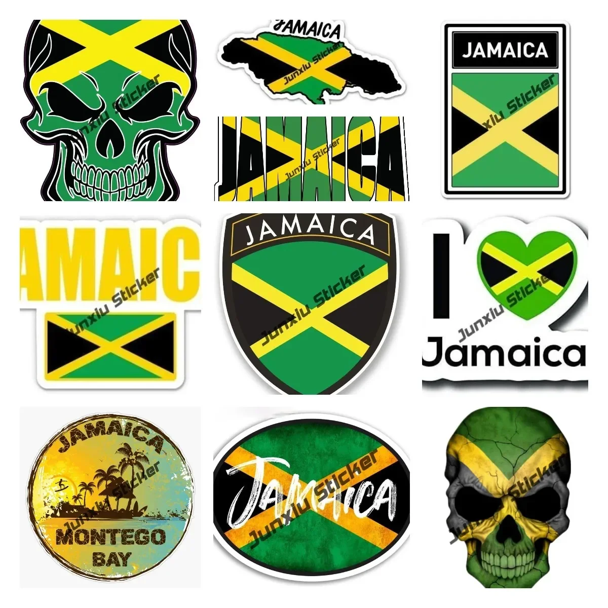 Jamaica Emblem Seal Sticker Jamaican Flag Map Shape Patriotism Personality Waterproof Exterior Accessories Flag for Bumper Trunk