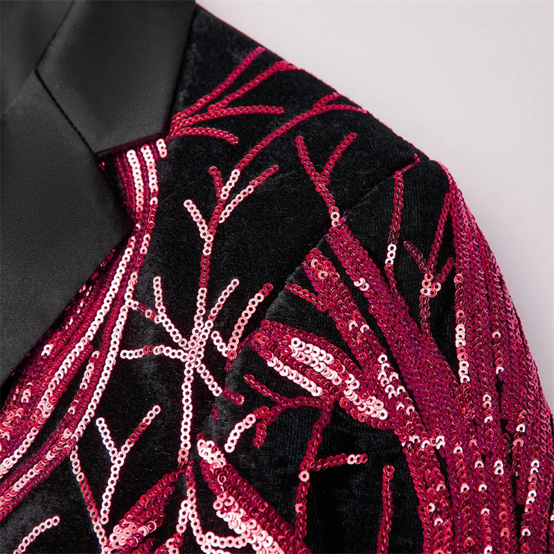 

Fashion Men's Wedding Ball Party Dress Suit Single Button Splicing Jacket Singer Stage Performance Luxurious Sequined Blazers