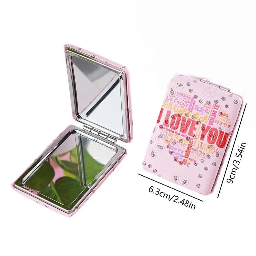 Love Folding Makeup Mirror Foldable Double-sided Foldable Cosmetic Mirror Elegant High Definition Rectangle Pocket Mirror Women