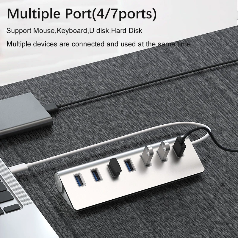 USB 3.0 HUB 7 พอร์ตอลูมิเนียมความเร็วสูง Splitter OTG อะแดปเตอร์ USB C Docking Station หลายพอร์ตสําหรับ MacBook อุปกรณ์เสริมคอมพิวเตอร์