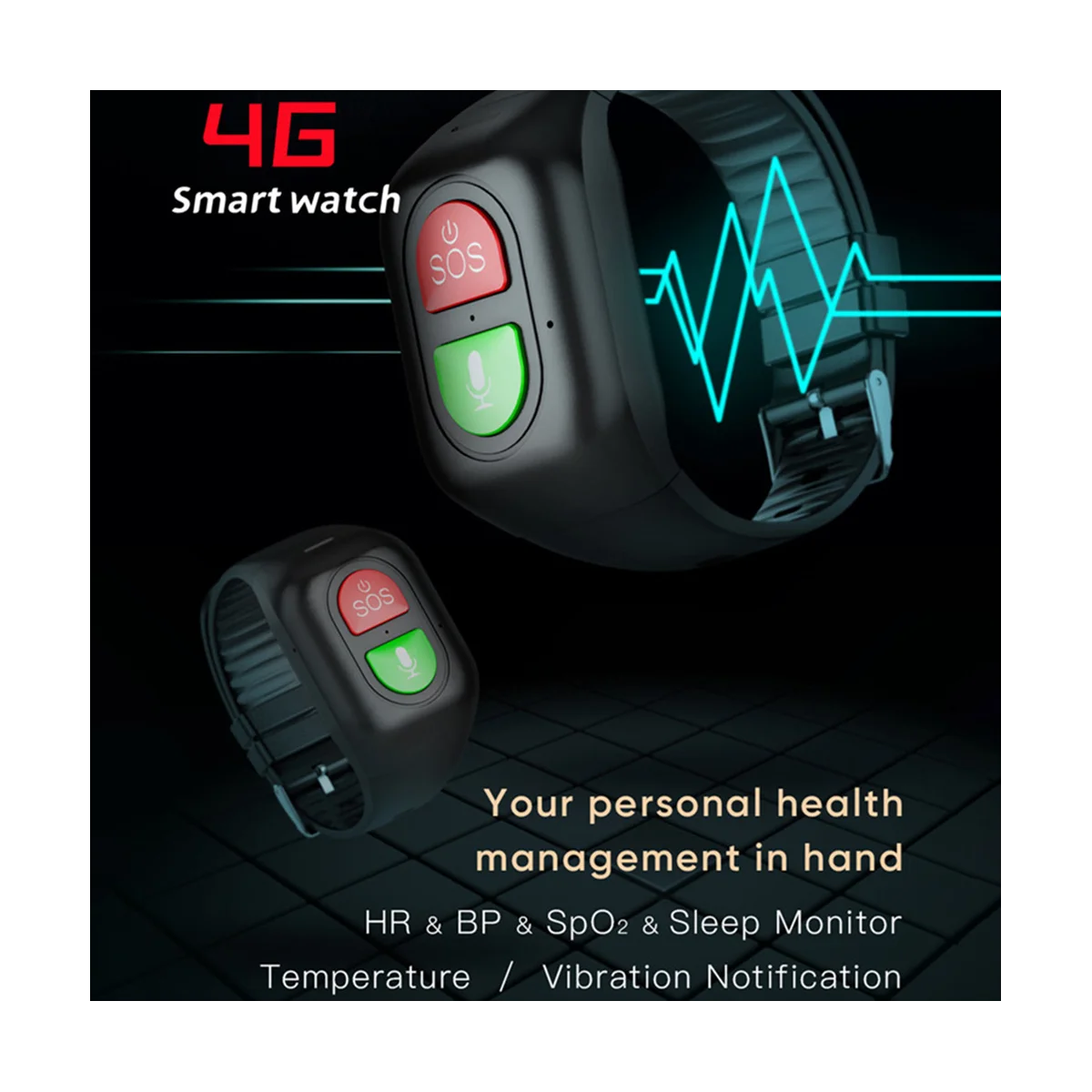 高齢者向けGPS付き4gスポーツウォッチ,コール付きスポーツリストバンド,1つのキー,歩数計,心拍数,血中酸素モニター