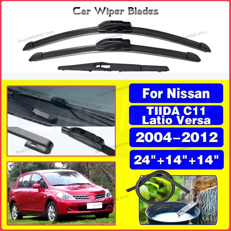 

For Nissan TIIDA C11 2004-2012 Latio Versa Car Front Rear Wiper Blade Windscreen Windshield Window Washer U Hook Arm 24"+14"+14"