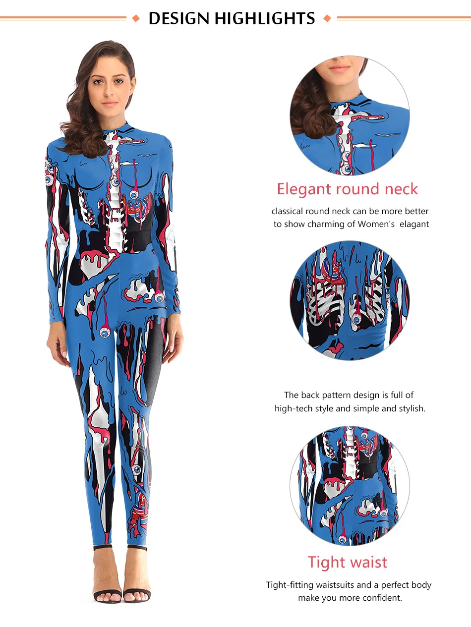 IOOTIANY Spoof Graffiti-Muster 3D-Druck Sexy Damen-Jumpsuit Cosplay Punk Steampunk Kostüme Skinny Fashion Party Bodysuit – Detail 1