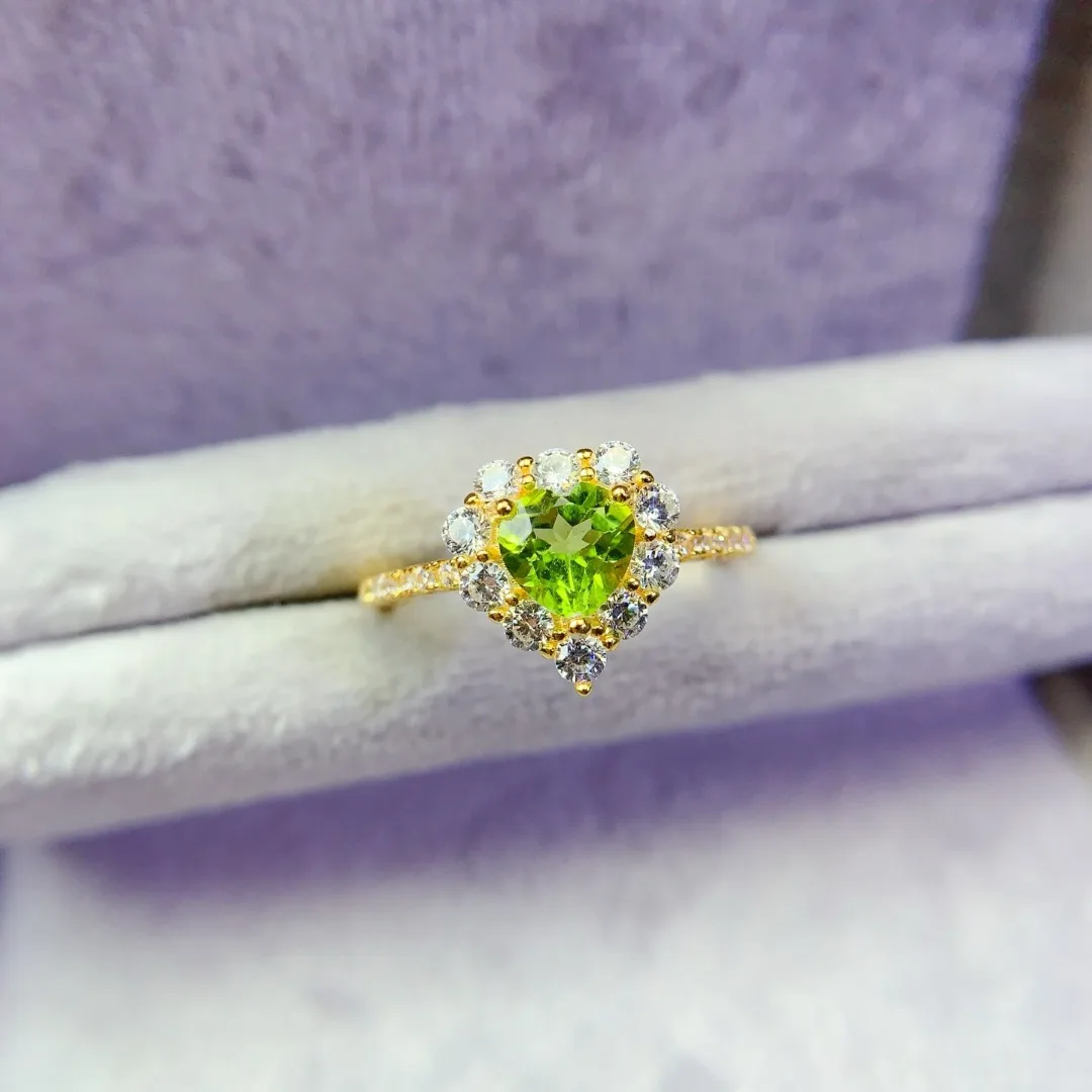 

6*6mm Premium Natural Olivine Ring S925 Pure Silver Craft Exquisite Texture High Grade Elegant Daily Wear Ornament