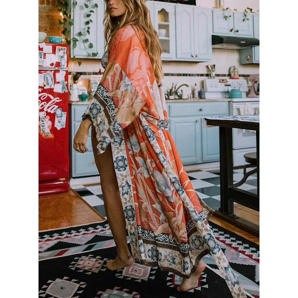 2025 Women's Boho Quick DryingTie Dye Cover Up with Belt Tunic Sarong Cardigan Dress Bikini Cover-ups Beach Wear Kimono