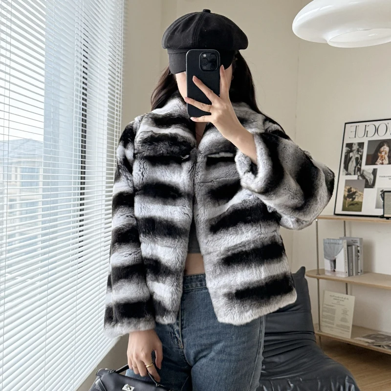 Natural Rex Rabbit Fur Jacket Luxury Style Streetwear Lady New Winter Clothing Women Fashion Warm Thick Real Fur Coat Female