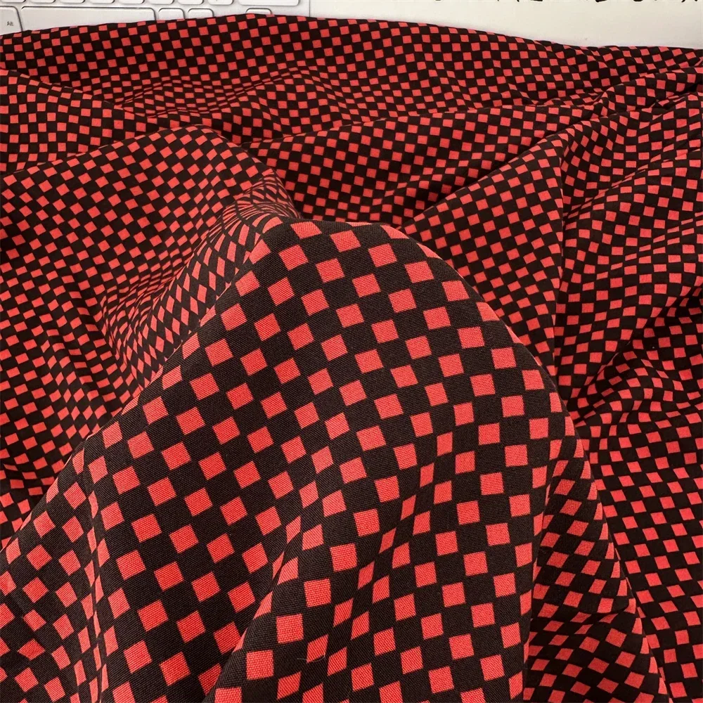 140x50cm Colorful Green Black Checkerboard Pattern Printing and Dyeing Polyester Cotton Fabric for Clothing Sewing Cloth