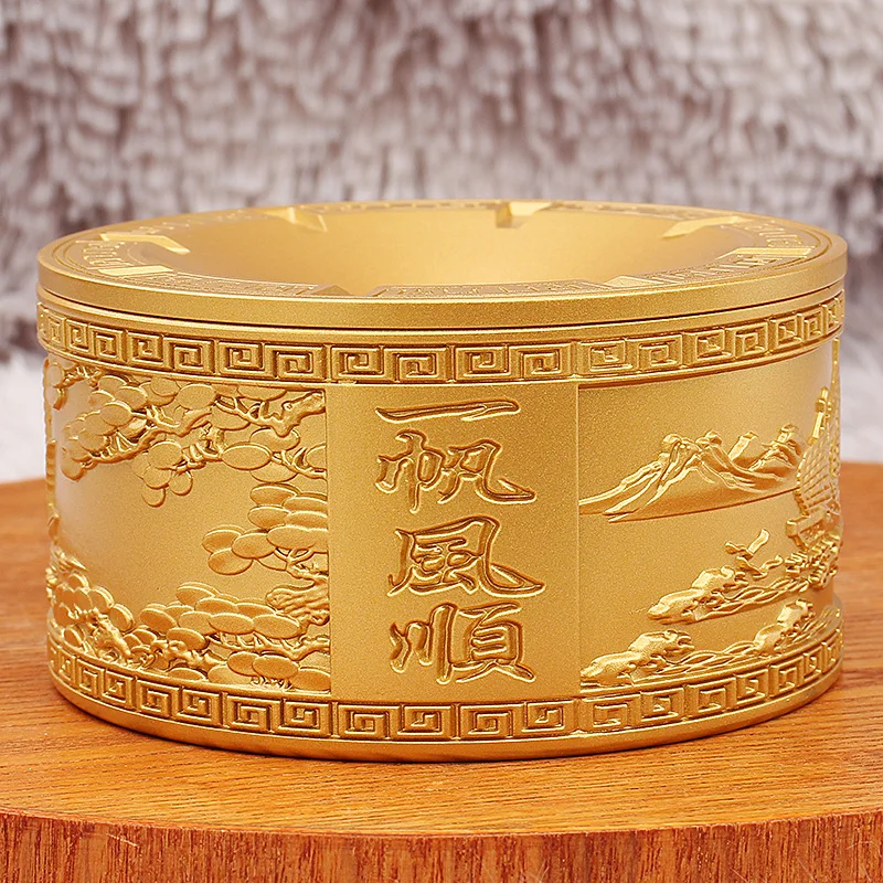 Brass Ashtray Office Living Room Funnel-Style Windproof Back Pattern Smooth Large Ashtray Desktop Decoration Wholesale