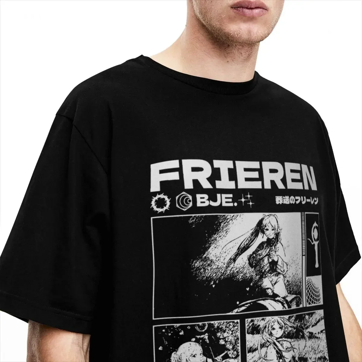 Anime Cute Frieren Men's T Shirts Frieren Beyond Journey's End Tees Short Sleeve Crew Neck T-Shirts Pure Cotton Plus Size Tops image 3