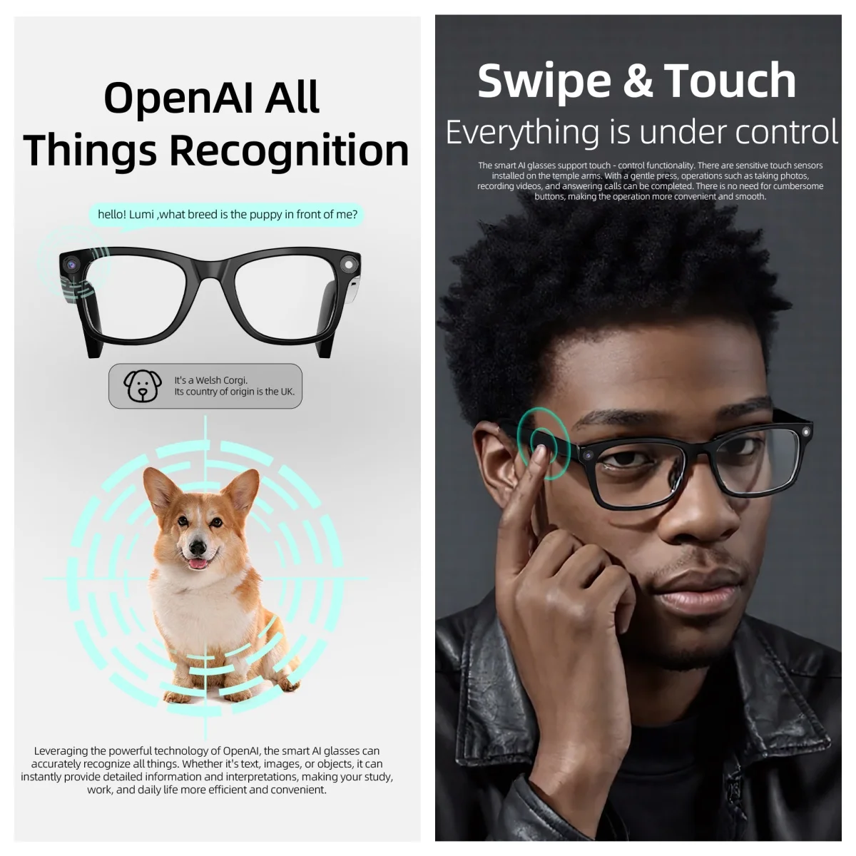 Ai Smart Kamera Brille Smart Audio Glas Kamera Foto und Video Eingebauter 32G Speicher APP