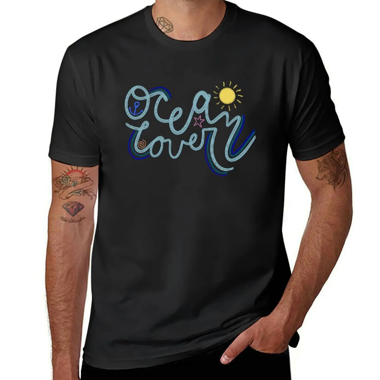 Ocean Lover - with doodles T-Shirt Short sleeve tee shirts graphic tees black t-shirts for men