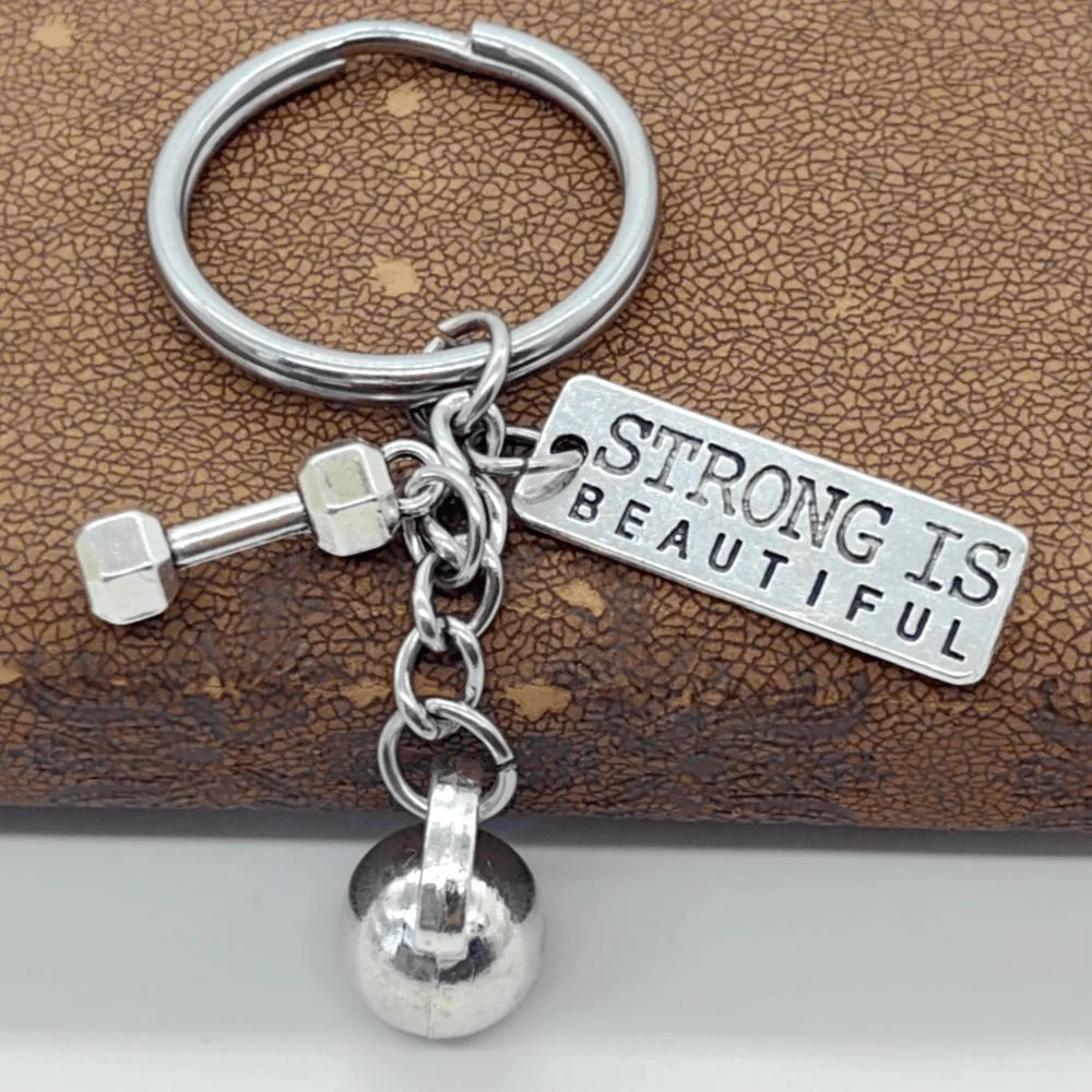 1Pc Workout Gym Keychain,Strong Is Beautiful Keychains,Barbell Dumbbell Weightlifter Kettlebell Exercise Pendant Charm Key Ring