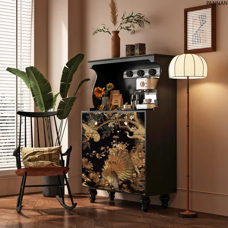 

Side cabinet Golden peacock tea bar living room against the wall Storage retro coffee cabinet