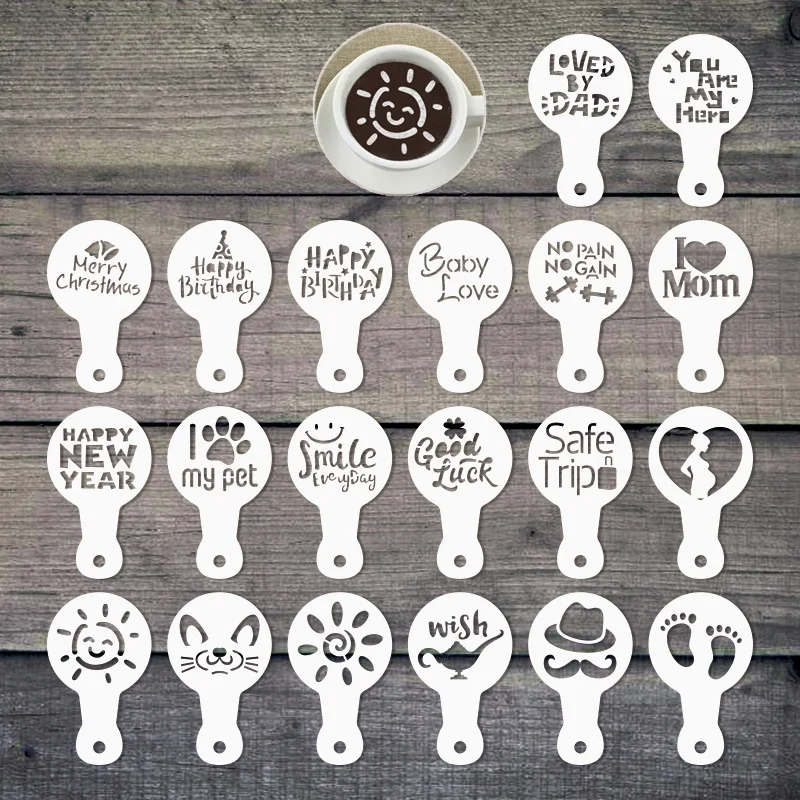 20Pcs Coffee Drawing Spray Stencil Mold Cake Cupcake Stencil Fancy Coffee Model Home Kitchen Cake Decorating Tool Party Supplies