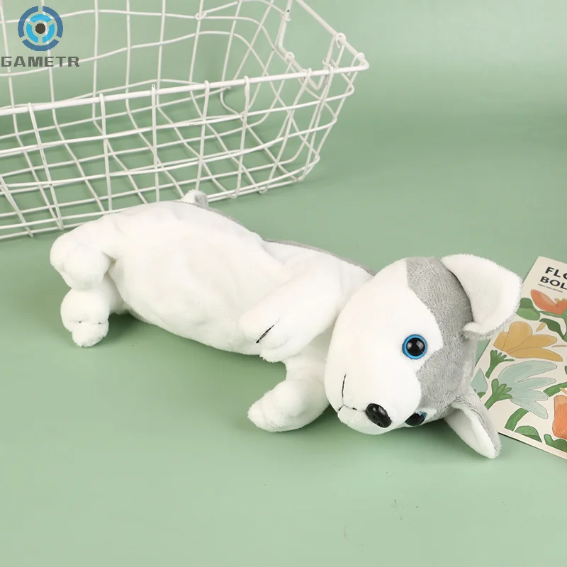 Plush Husky Dog Pencil Case Caixa de caneta portátil Marcador Material escolar Bolsa de lápis macio dos desenhos animados Bolsa de cosméticos Bolsa de maquiagem