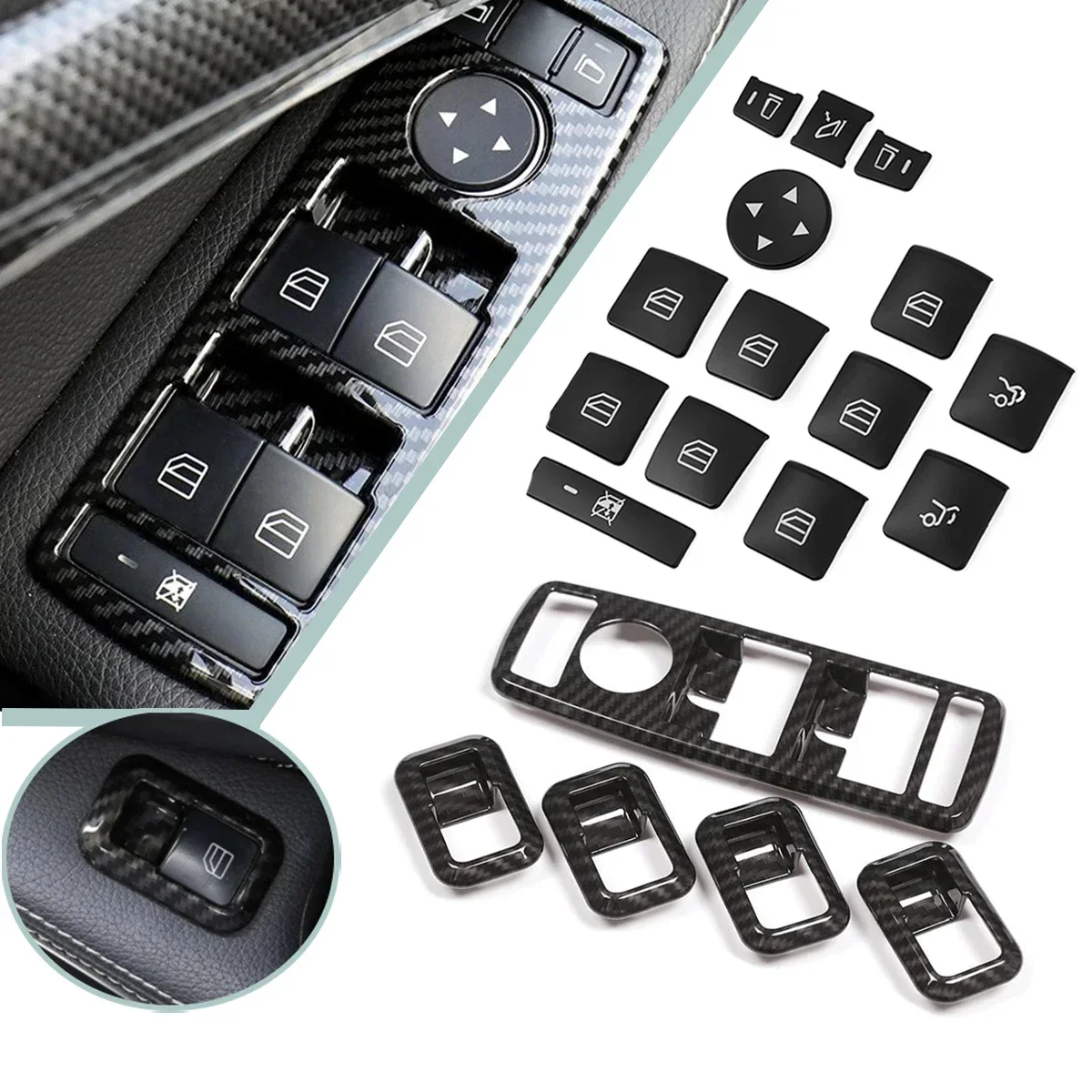 

Car Window Switch Button Frame Cover Sticker For Mercedes Benz A B C E GLE GLA CLA GLK A180 A250 B180 B250 E200 E350 GLE350