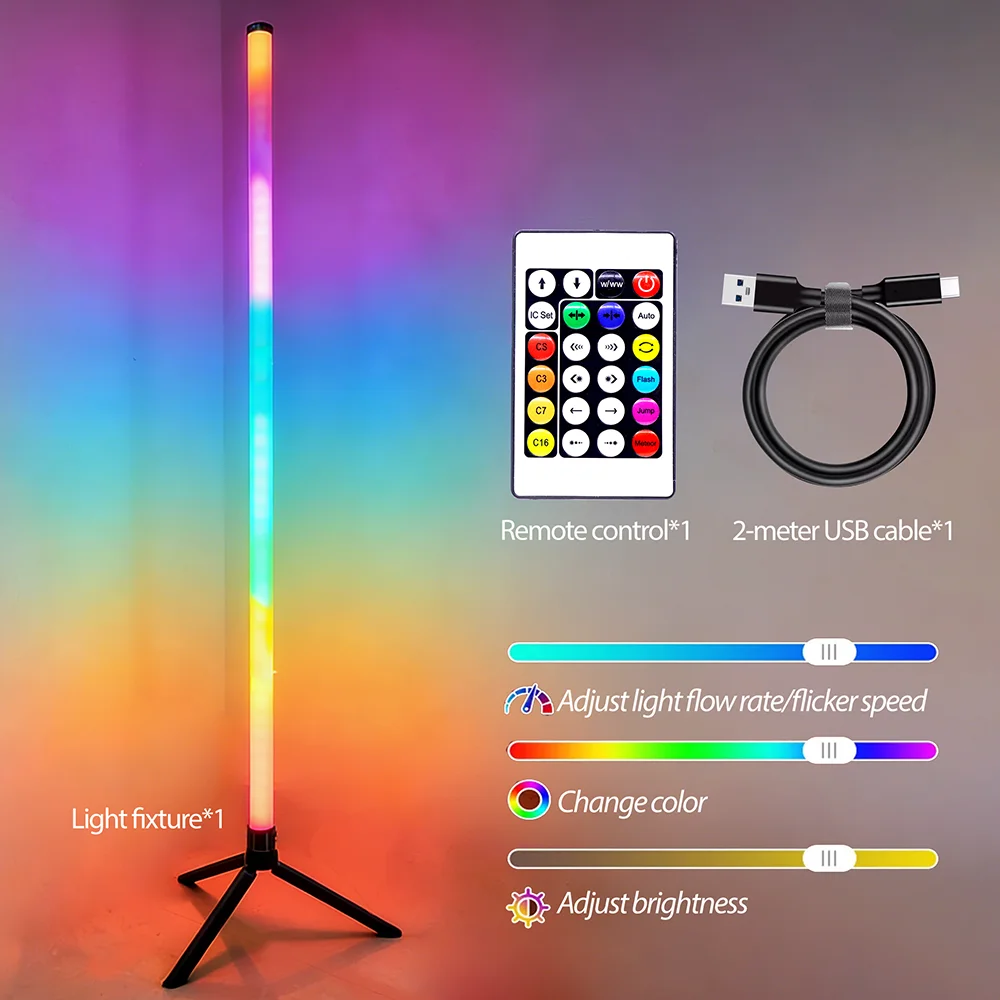 مصباح أرضي زاوية RGBIC WS2812 LED مصباح أرضي ذكي حديث App التحكم عن بعد مزامنة الموسيقى اللون تغيير مصباح قائم غرفة نوم 5 فولت